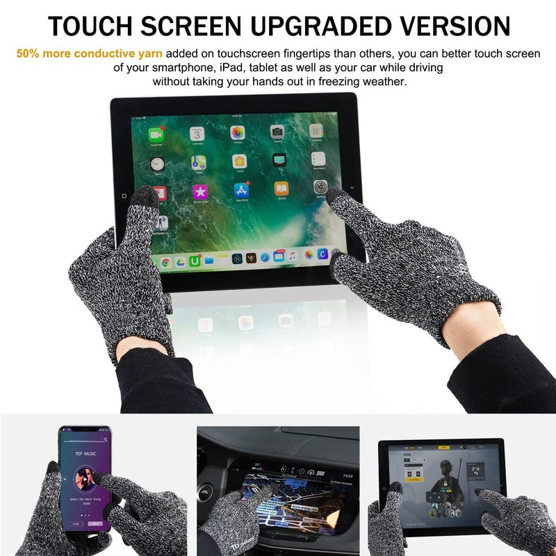 TRENDOUX Winter Gloves, Knit Touch Screen Glove Men Women Texting Smartphone Driving - Anti-Slip - Elastic Cuff - Thermal Soft Wool Lining - Hands Warm in Cold Weather - Black White - M - Image 2